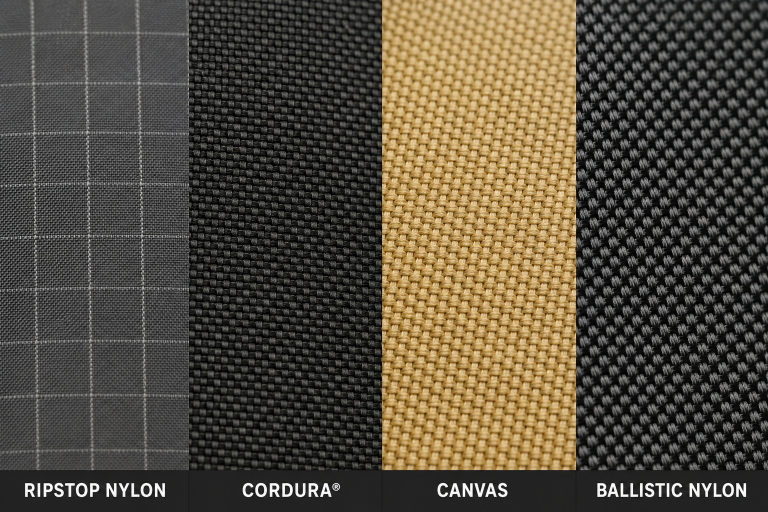 Close-up textures of different types of fabric.