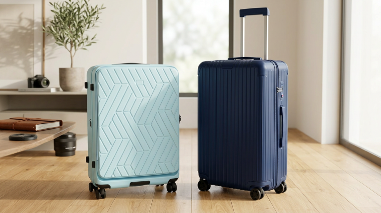 Two stylish suitcases in a modern setting.