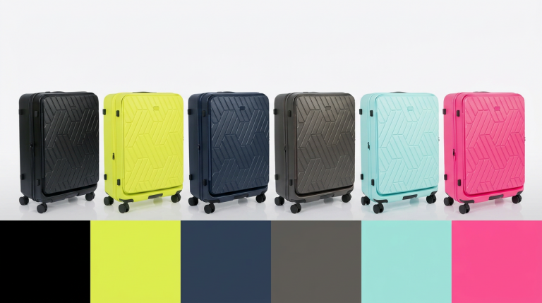 Colorful suitcases in a row.